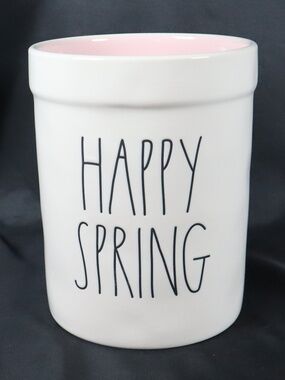 Rae Dunn "HAPPY SPRING" Crock Artisan Collection Magenta Pink White